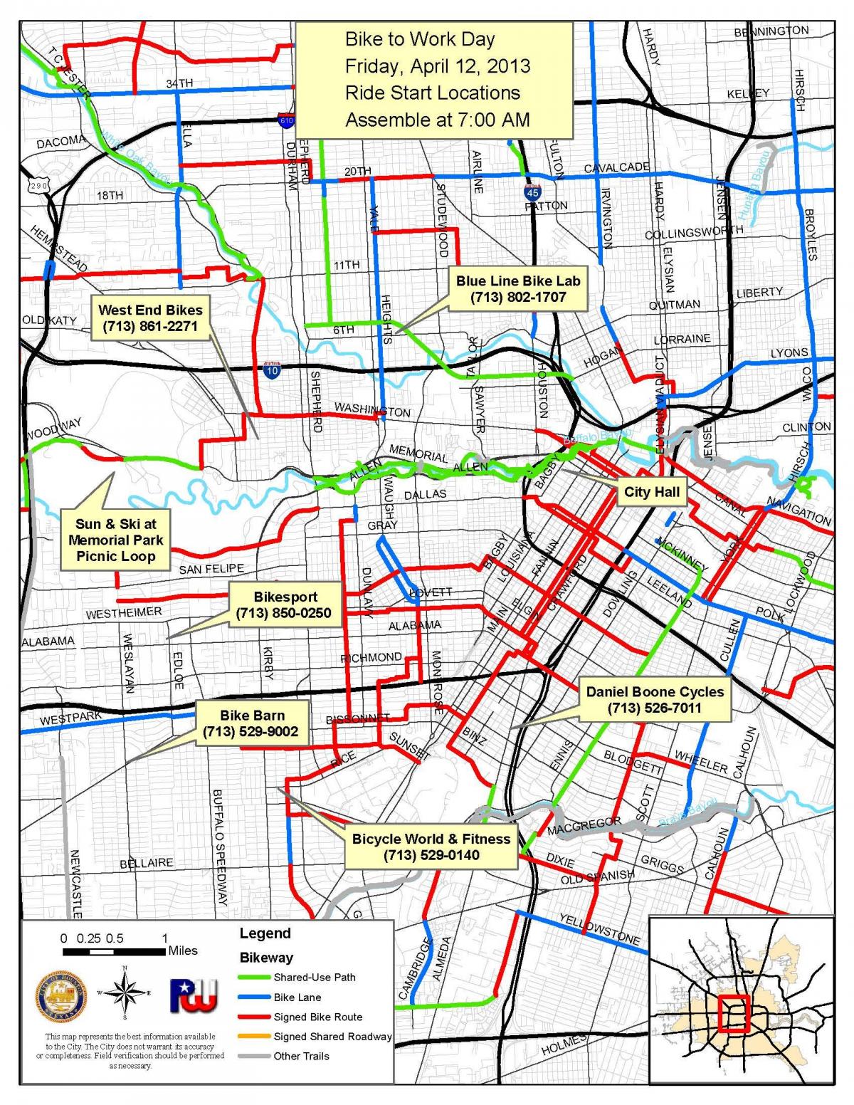kerékpárutakon Houston térkép