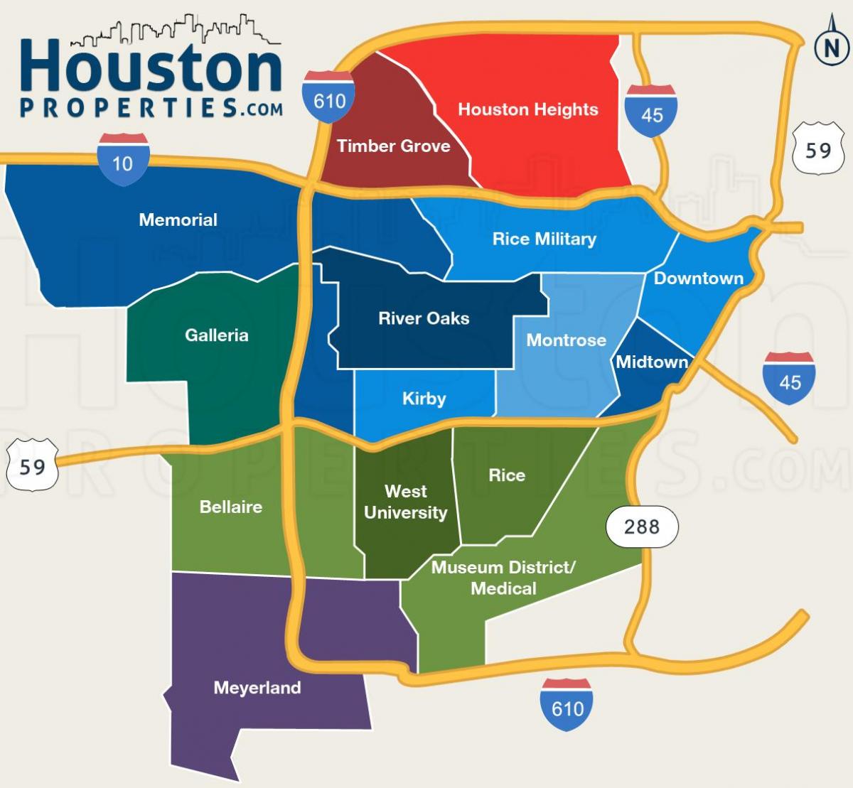 térkép Houston városrészek