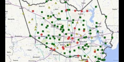 Térkép elöntött területek Houston